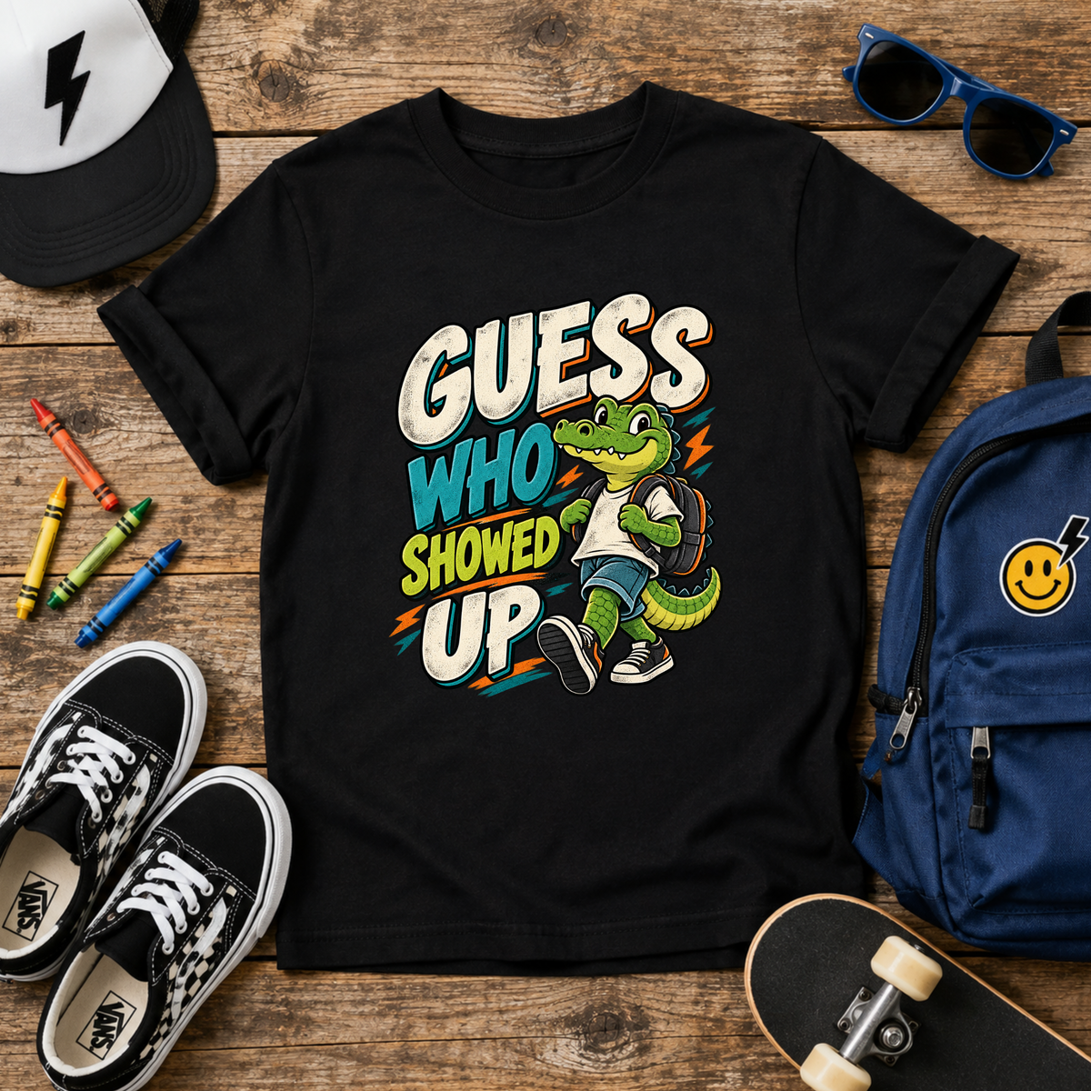 Kids Tee "Guess Who Showed Up" Dinosaur Graphic Shirt