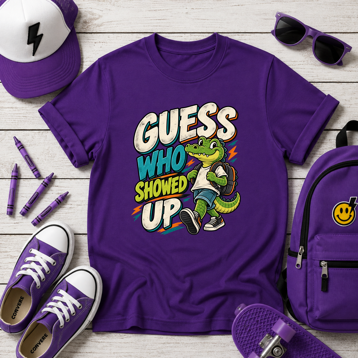 Kids Tee "Guess Who Showed Up" Dinosaur Graphic Shirt