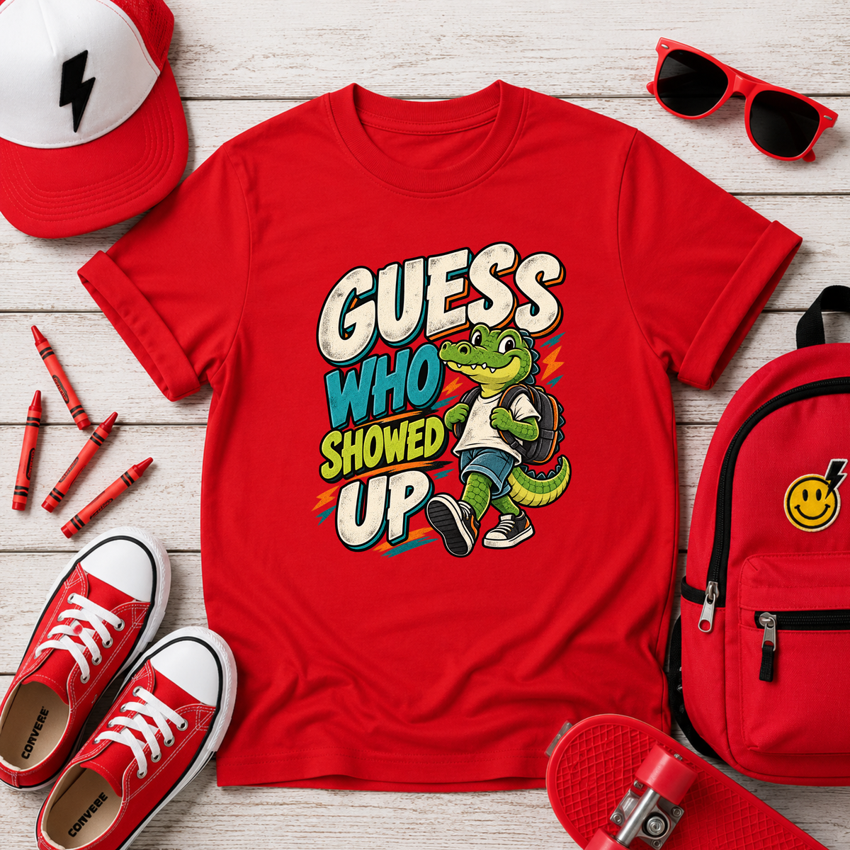 Kids Tee "Guess Who Showed Up" Dinosaur Graphic Shirt