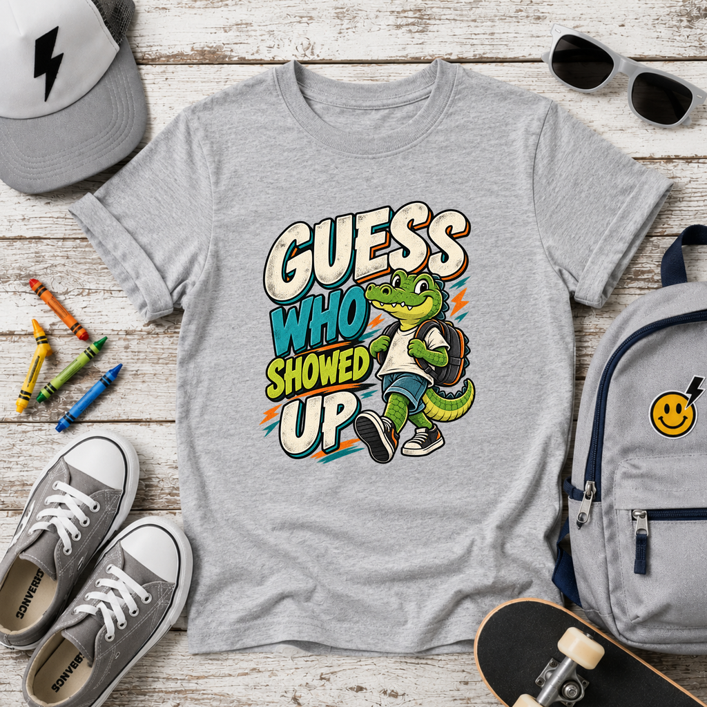 Kids Tee "Guess Who Showed Up" Dinosaur Graphic Shirt