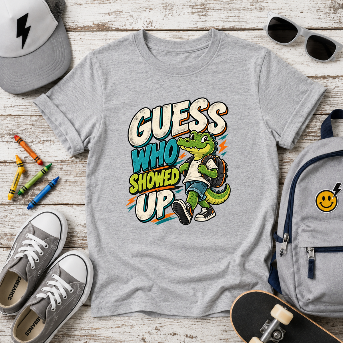 Kids Tee "Guess Who Showed Up" Dinosaur Graphic Shirt