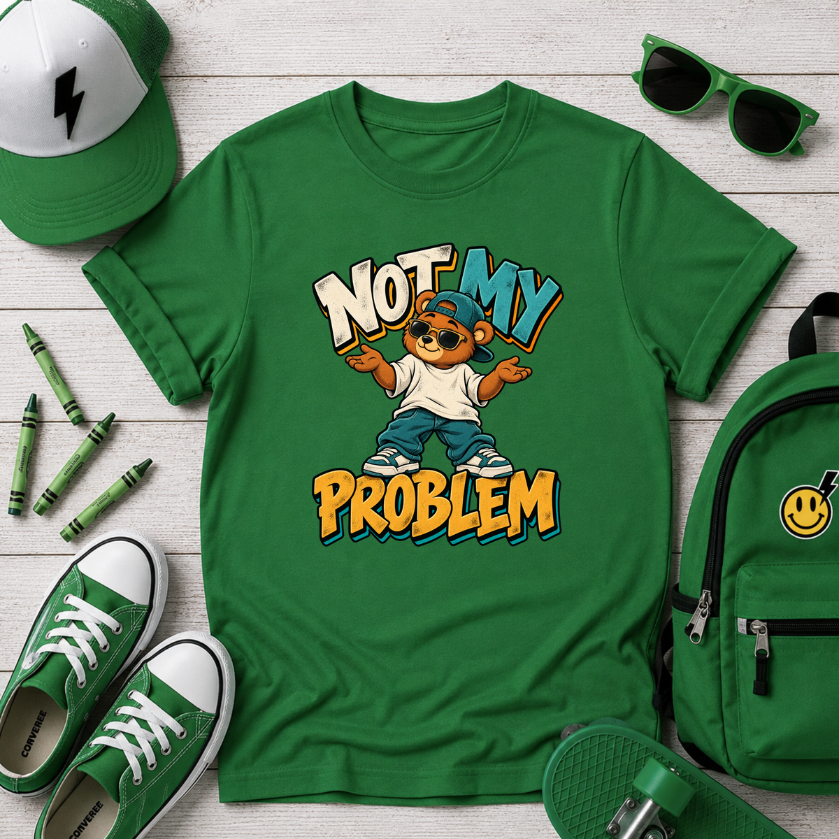 Kids Tee "Not My Problem" Cool Cartoon Skate Kid Funny Graphic Shirt