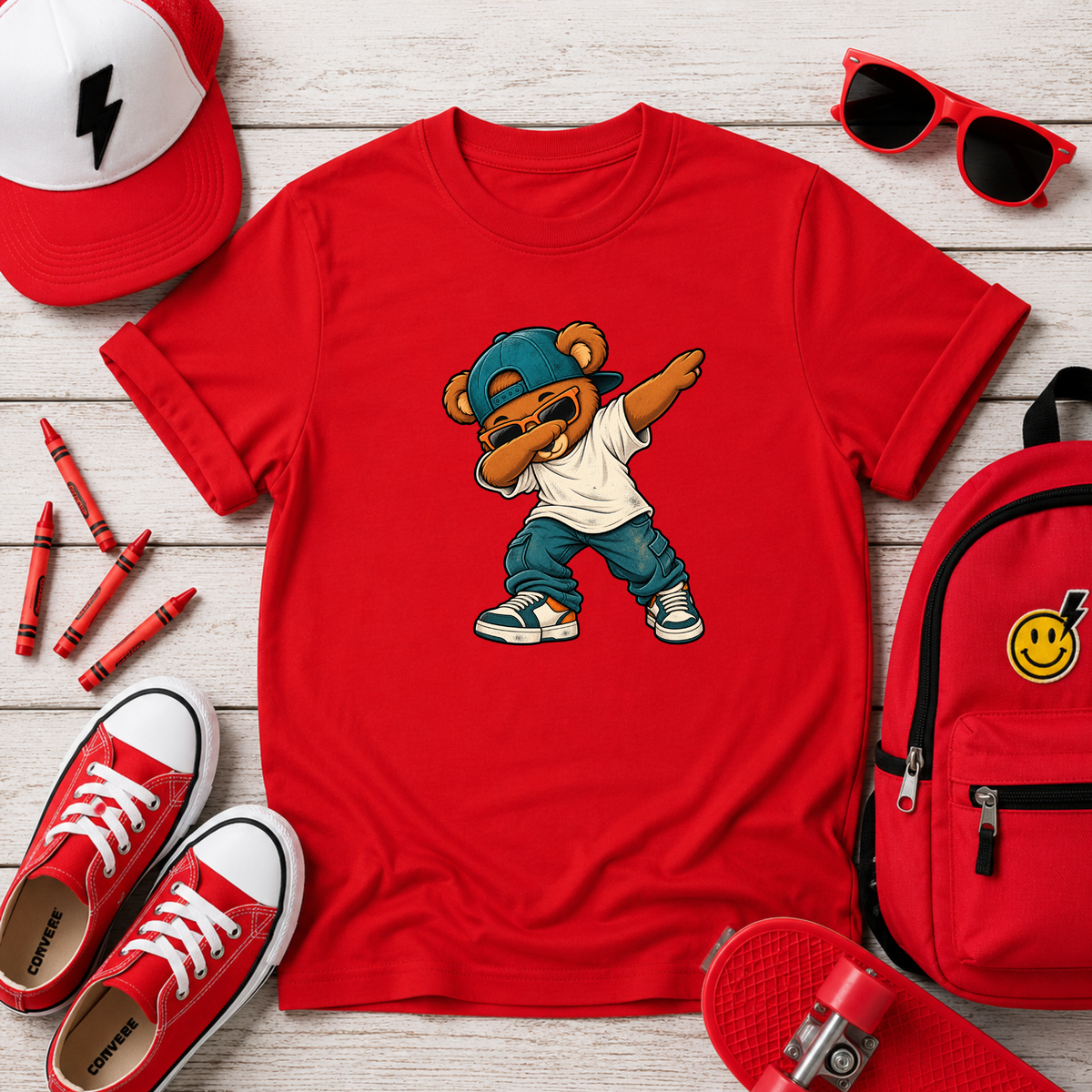 Dabbing Teddy Kids T‑Shirt I Cute Streetwear Tee