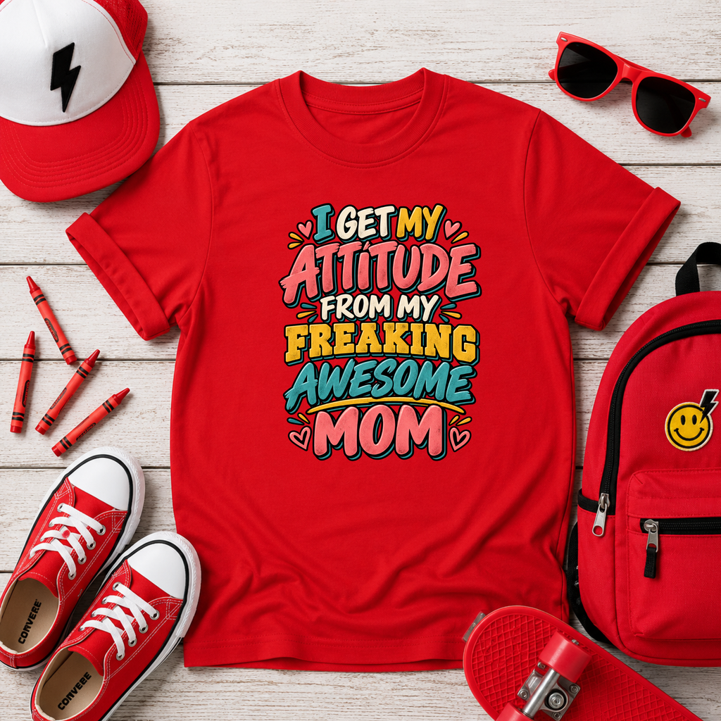 Girls Graphic T-Shirt "I Get My Attitude From My Freaking Awesome Mom" Colorful Mother’s Day Tee
