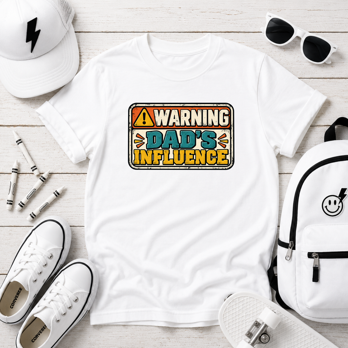 Kids T-Shirt - "Warning: Dad's Influence" Retro Graphic