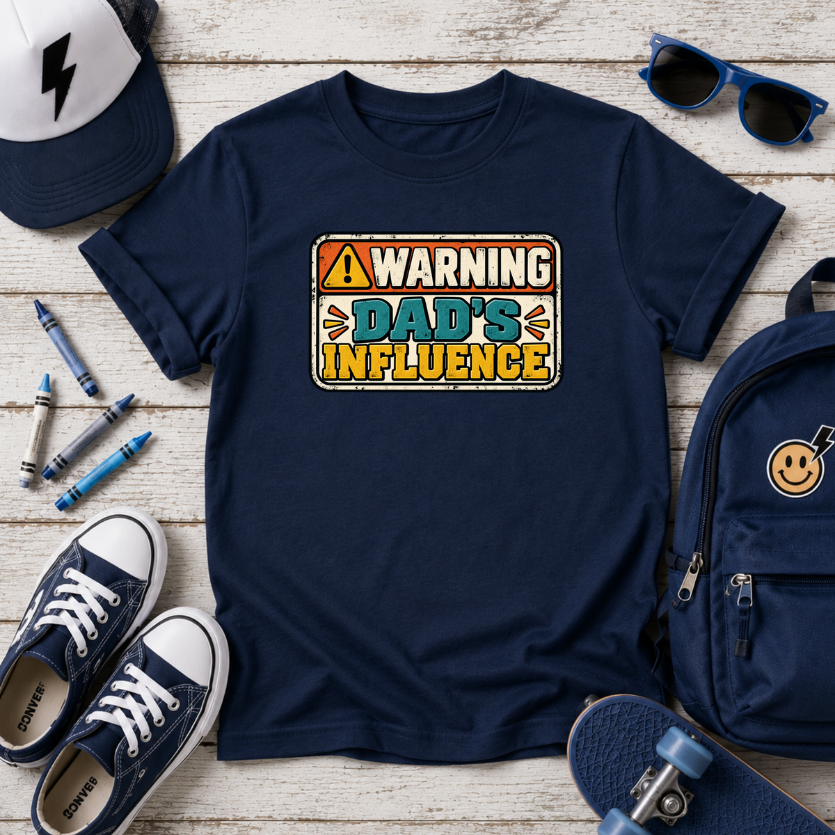 Kids T-Shirt - "Warning: Dad's Influence" Retro Graphic