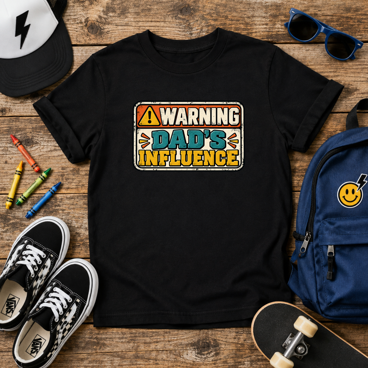 Kids T-Shirt - "Warning: Dad's Influence" Retro Graphic