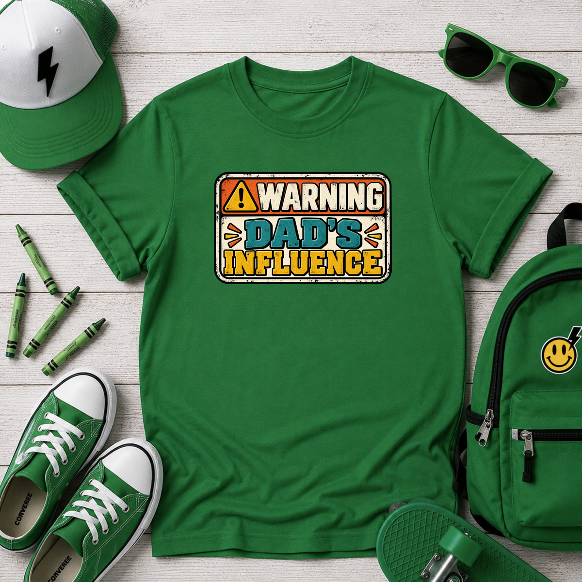 Kids T-Shirt - "Warning: Dad's Influence" Retro Graphic