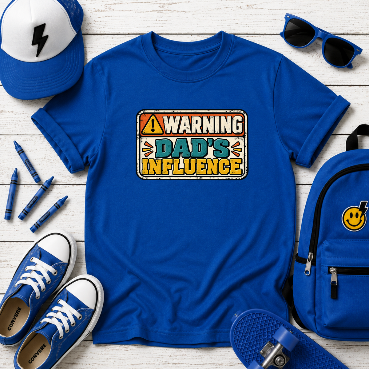 Kids T-Shirt - "Warning: Dad's Influence" Retro Graphic