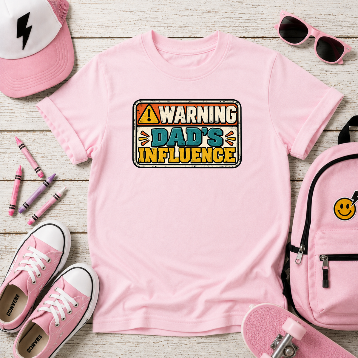 Kids T-Shirt - "Warning: Dad's Influence" Retro Graphic