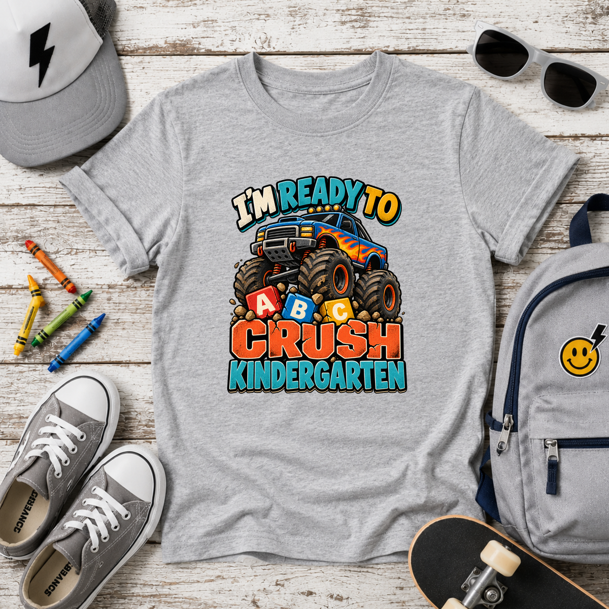 Kids Tee "I’m Ready to Crush Kindergarten" Monster Truck Back-to-School Shirt