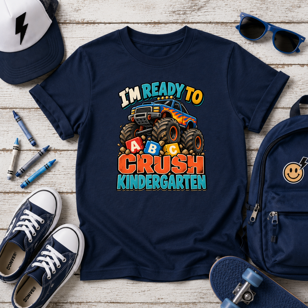 Kids Tee "I’m Ready to Crush Kindergarten" Monster Truck Back-to-School Shirt