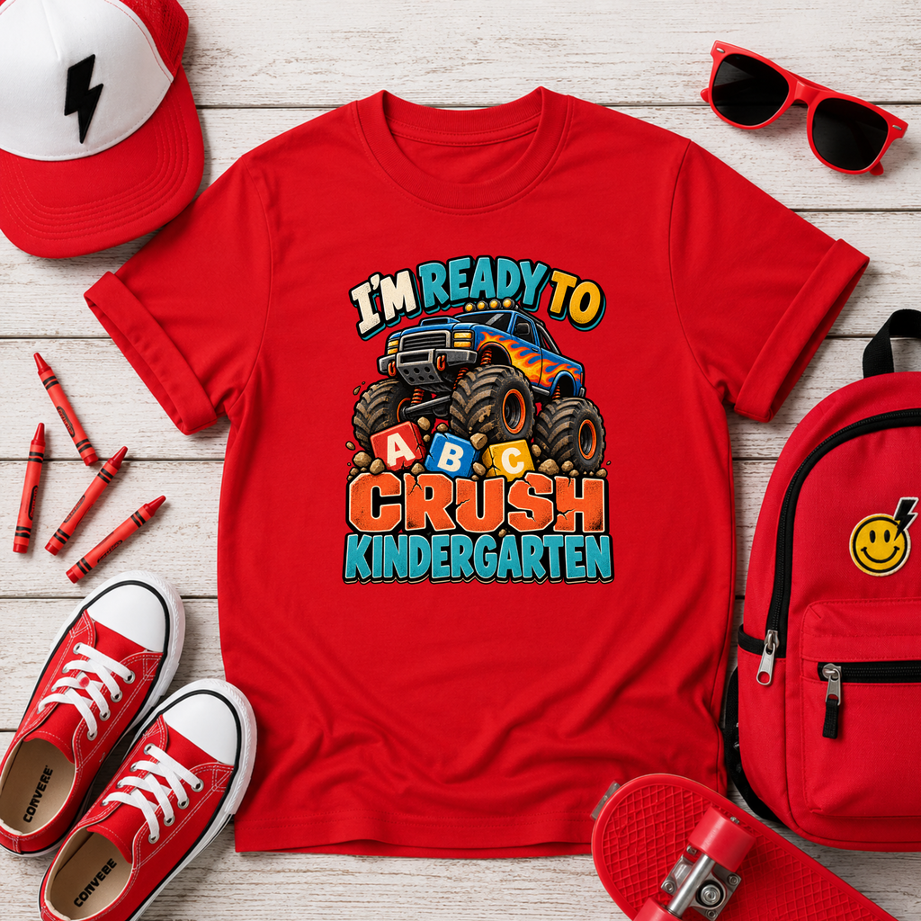 Kids Tee "I’m Ready to Crush Kindergarten" Monster Truck Back-to-School Shirt