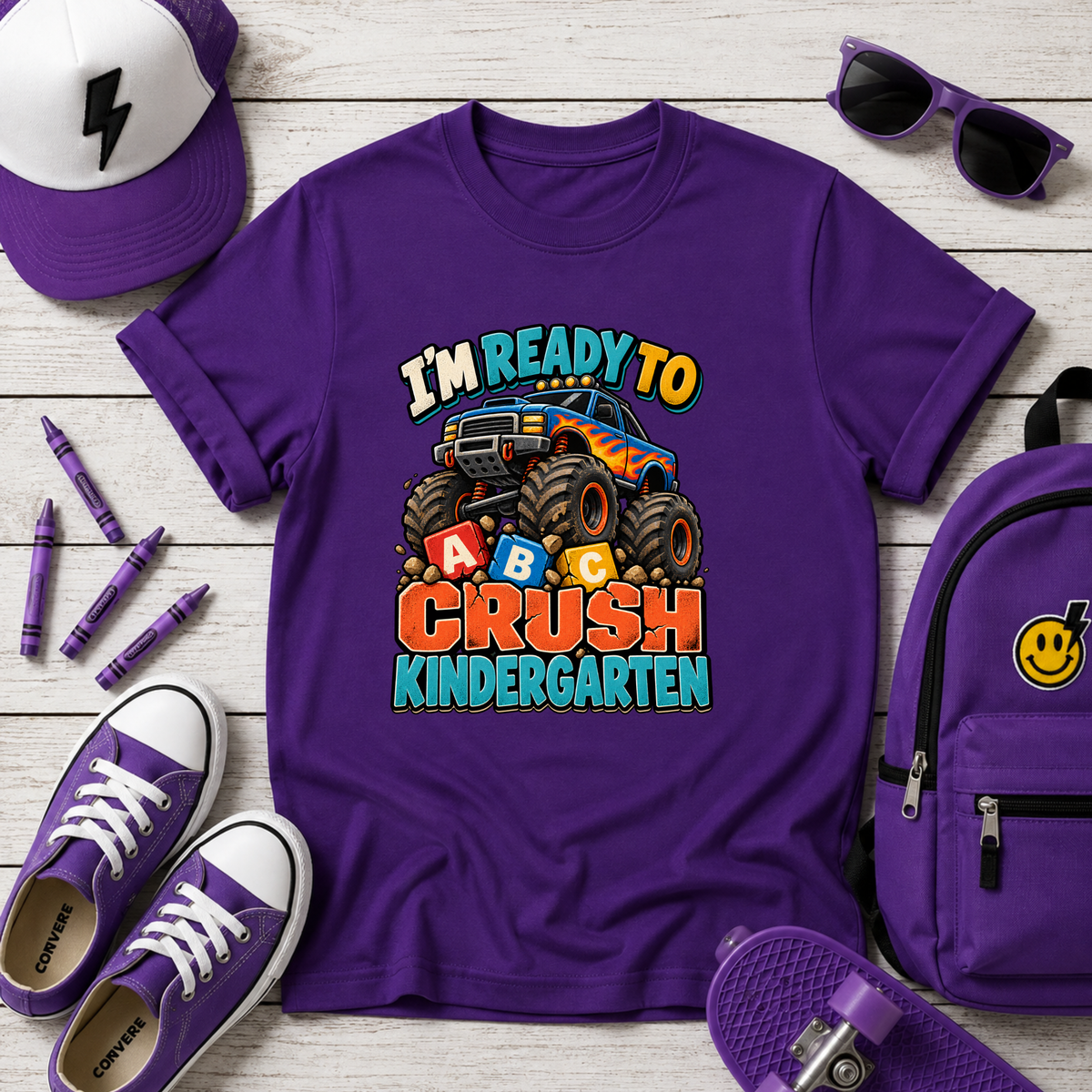 Kids Tee "I’m Ready to Crush Kindergarten" Monster Truck Back-to-School Shirt