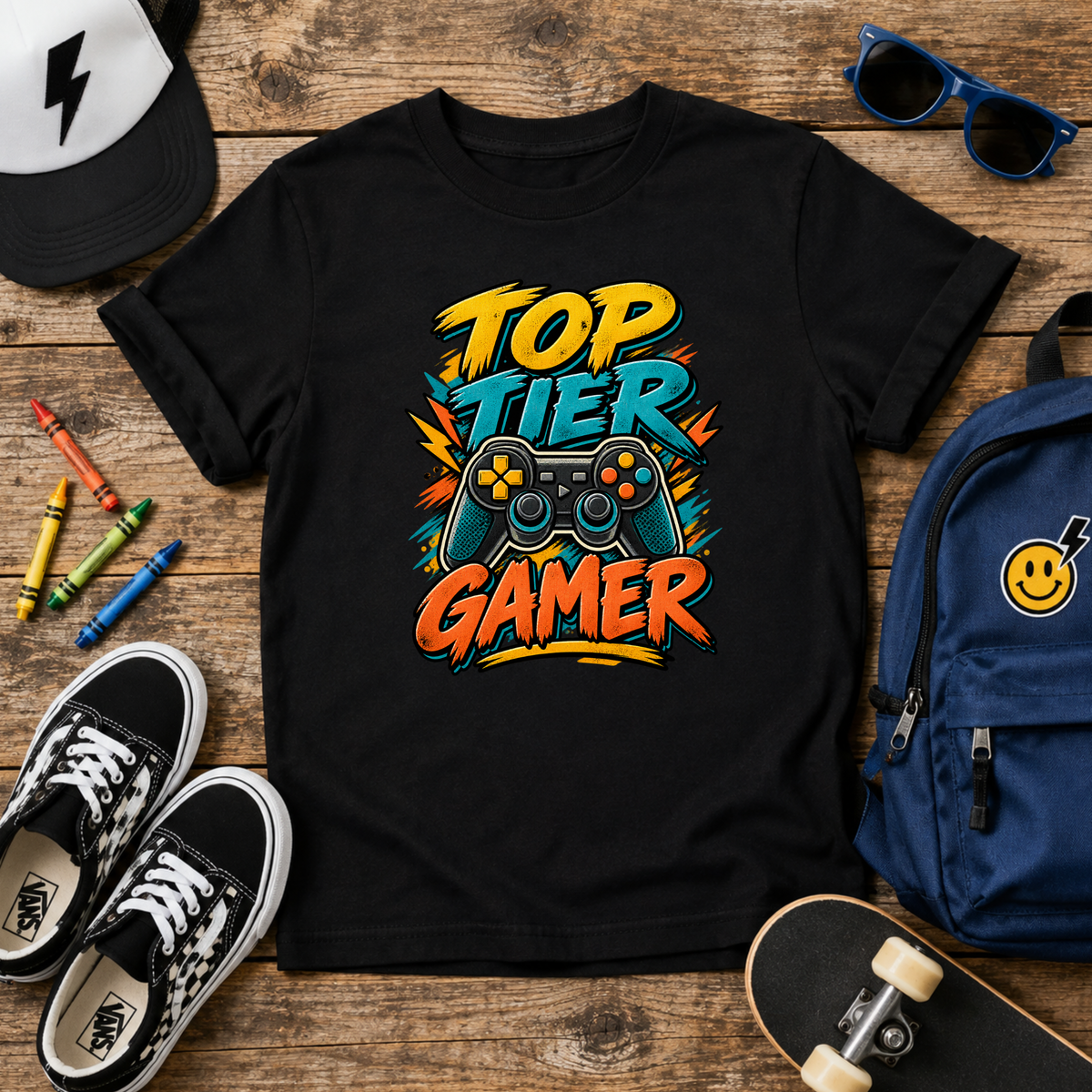 Kids Tee "Top Tier Gamer" Graphic Shirt (Gaming Controller Design)