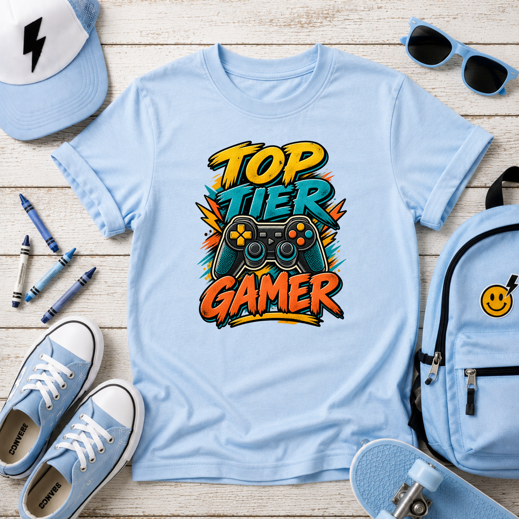 Kids Tee "Top Tier Gamer" Graphic Shirt (Gaming Controller Design)
