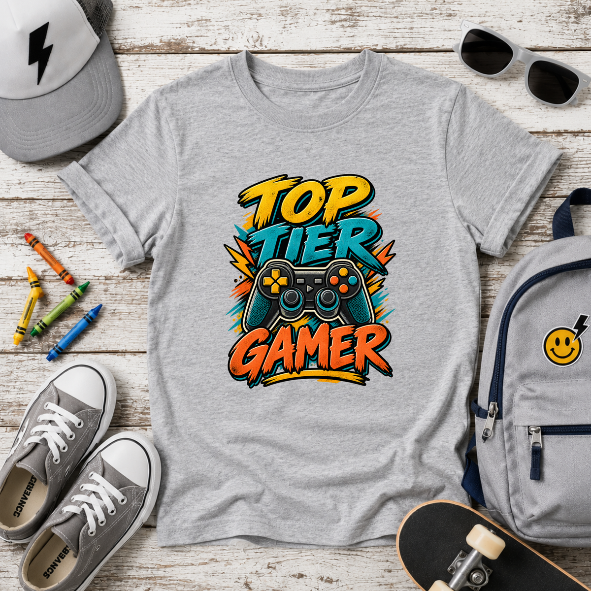 Kids Tee "Top Tier Gamer" Graphic Shirt (Gaming Controller Design)