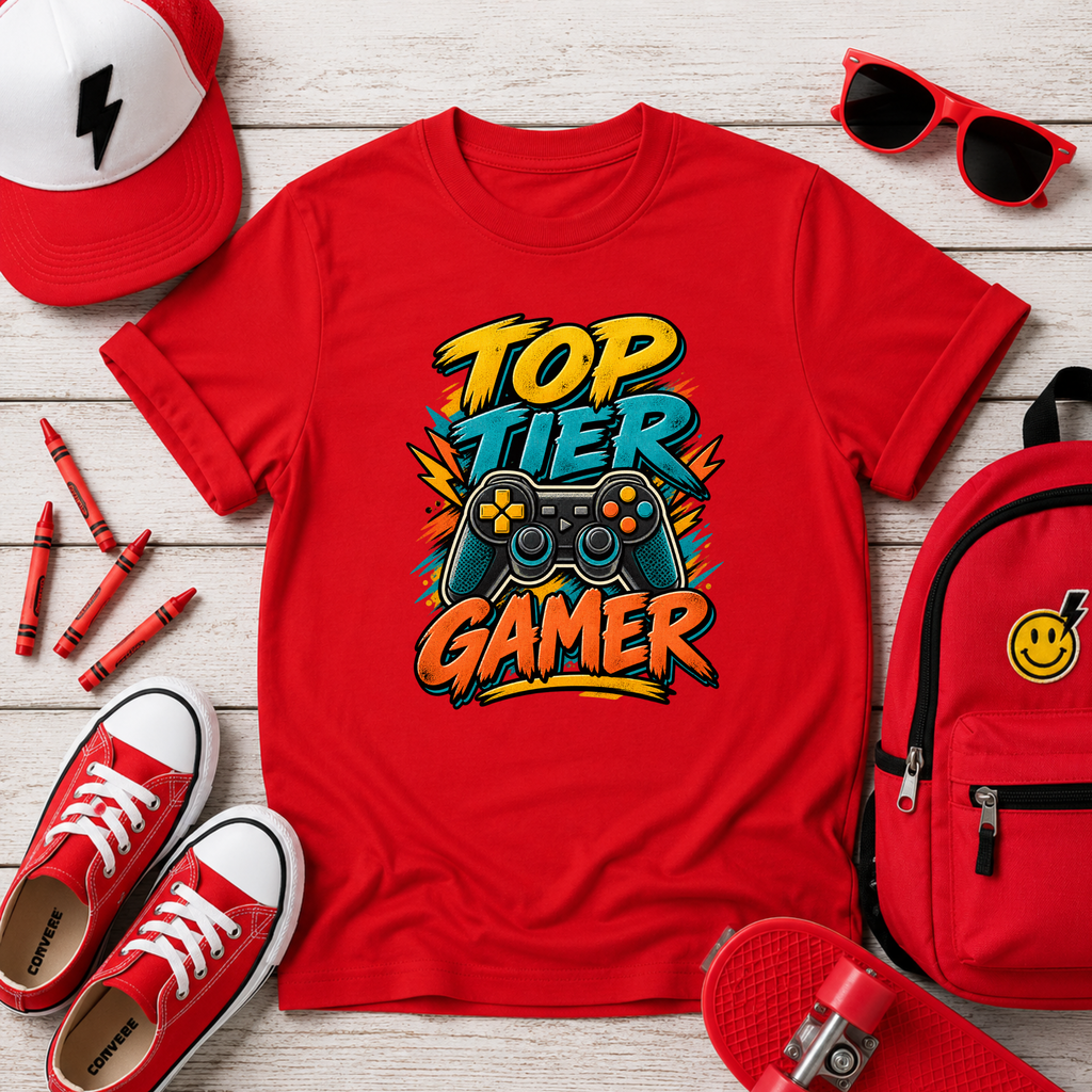 Kids Tee "Top Tier Gamer" Graphic Shirt (Gaming Controller Design)