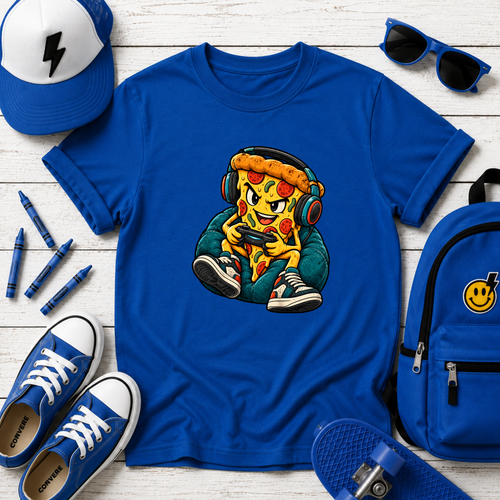 "Cool Pizza Slice Kid with Headphones" Gaming Graphic T-shirt