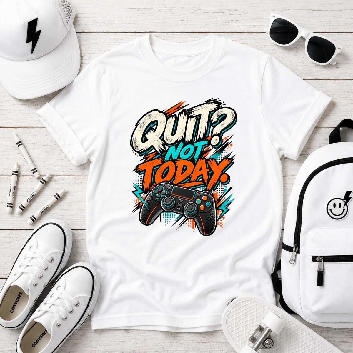 Kids Gaming Graphic T-shirt “Quit? Not Today”