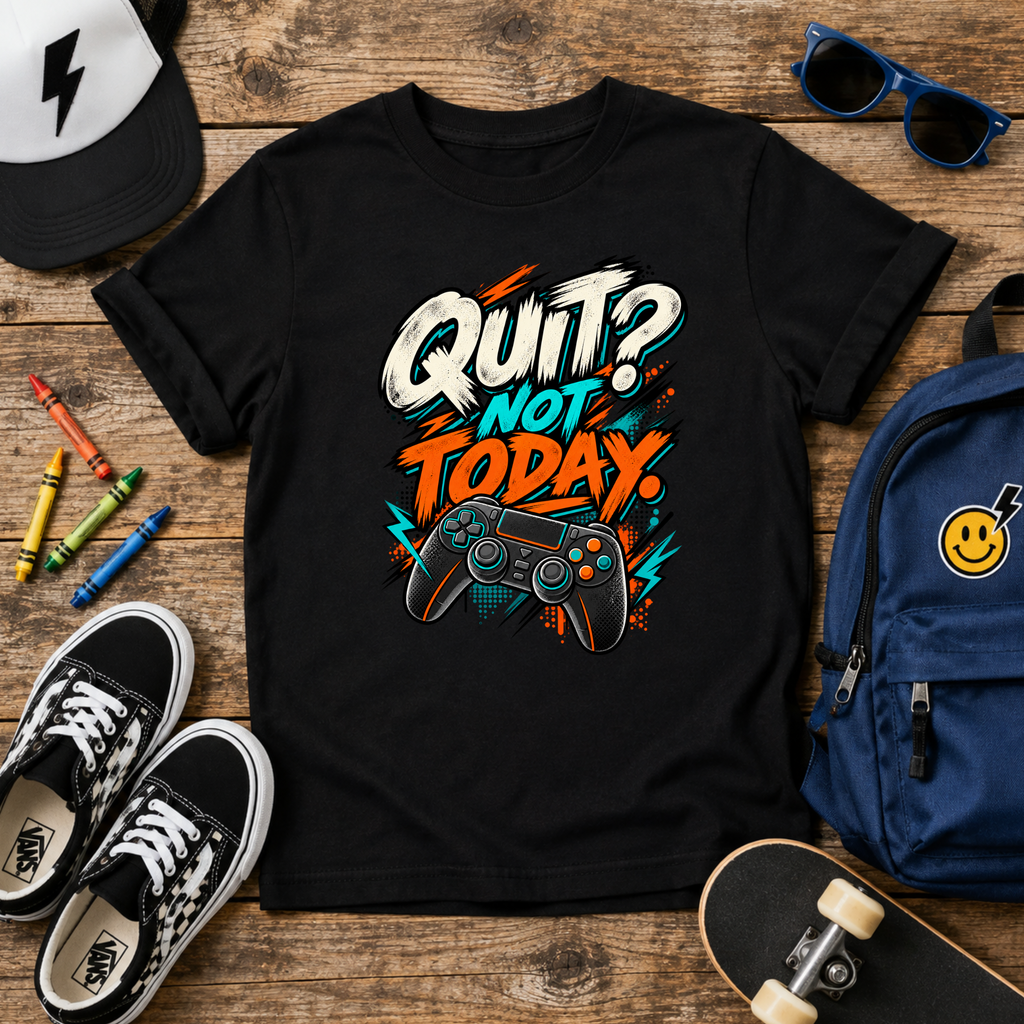 Kids Gaming Graphic T-shirt “Quit? Not Today”