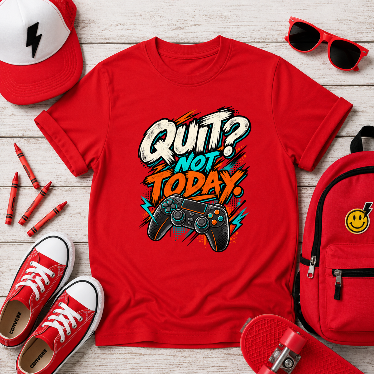 Kids Gaming Graphic T-shirt “Quit? Not Today”