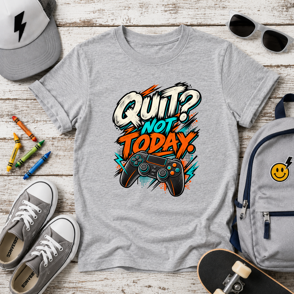 Kids Gaming Graphic T-shirt “Quit? Not Today”