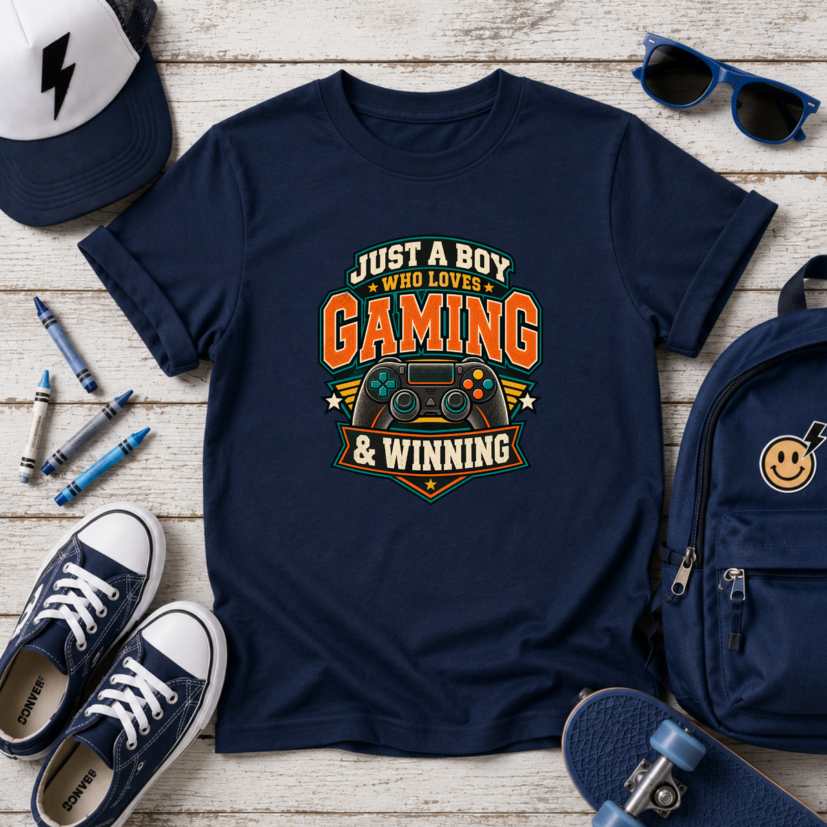 Kids Tee "Just A Boy Who Loves Gaming & Winning" Video Game Controller Shirt