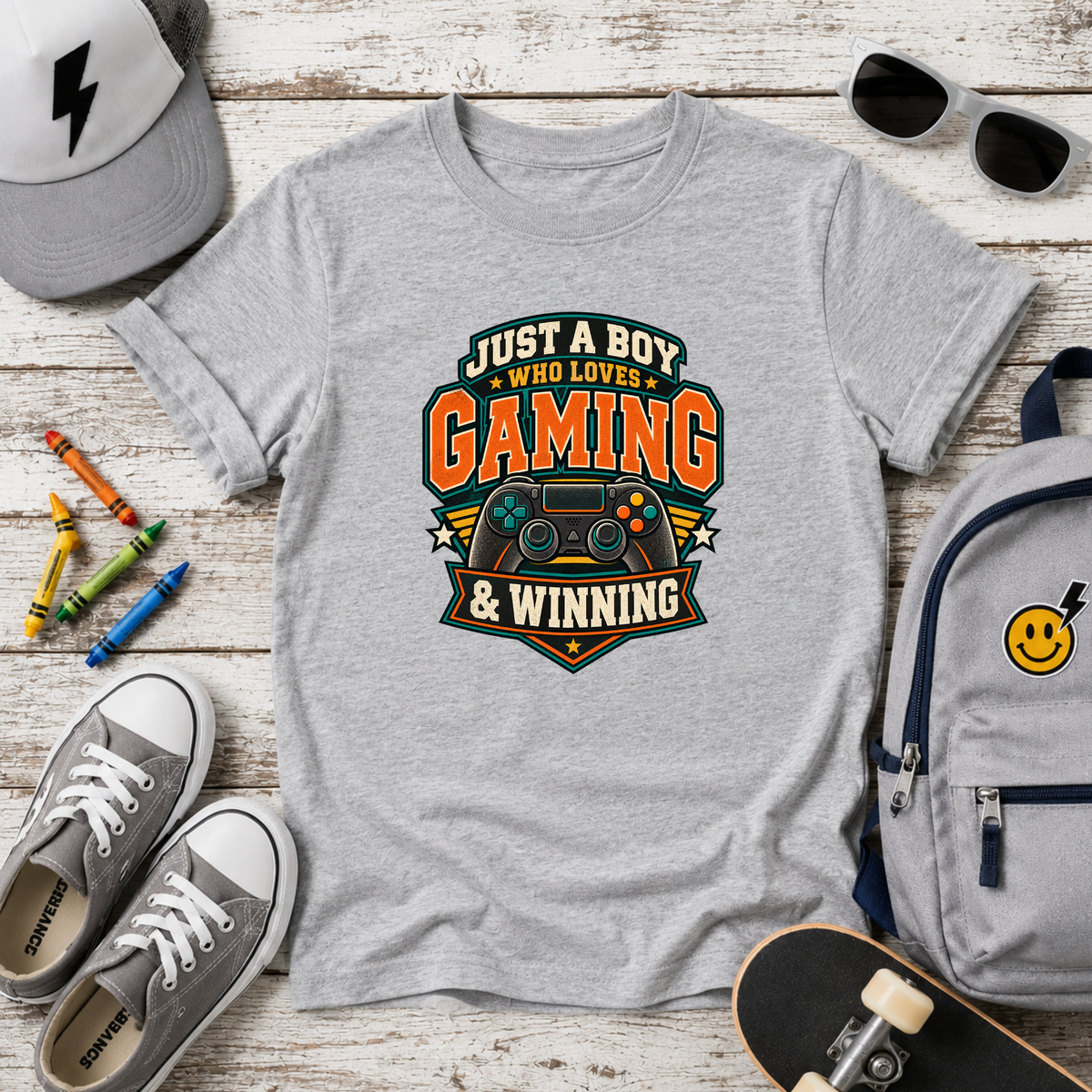 Kids Tee "Just A Boy Who Loves Gaming & Winning" Video Game Controller Shirt