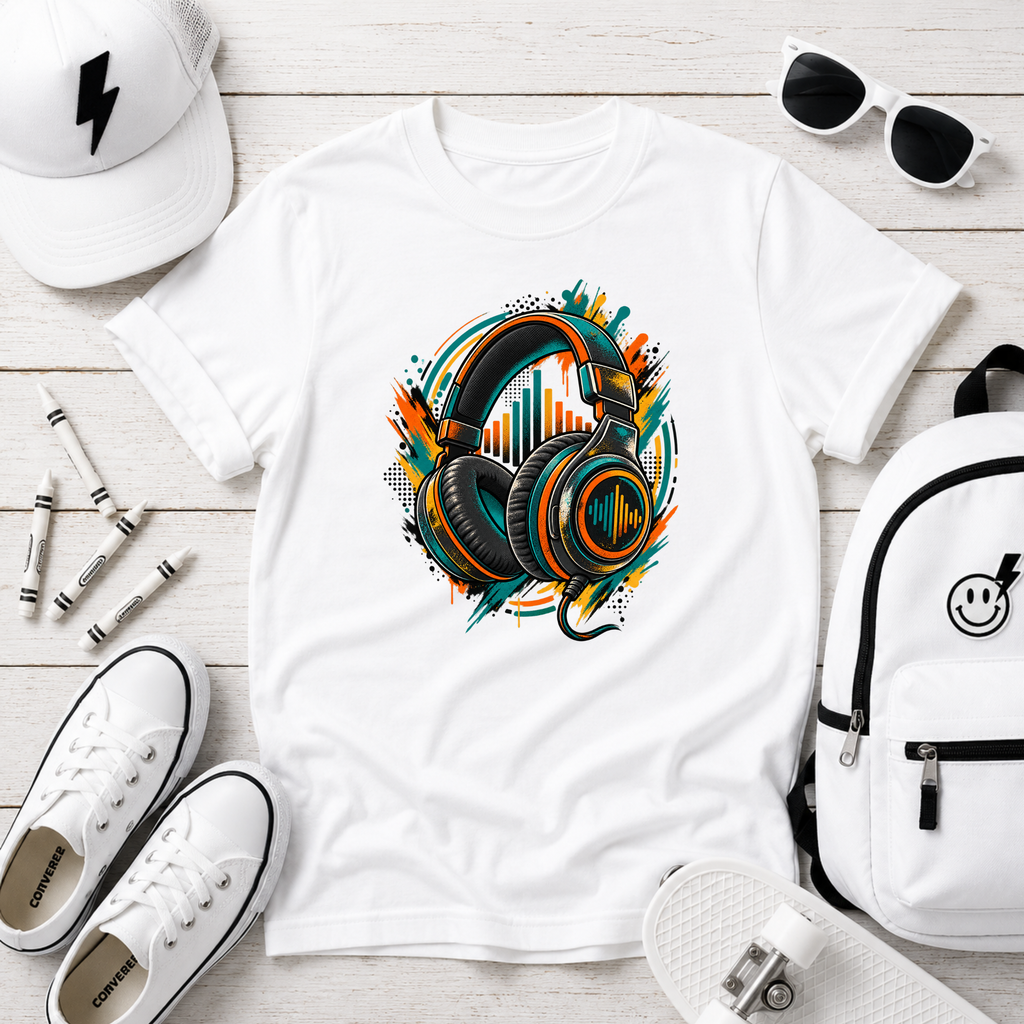 Kids T‑Shirt Colorful Headphones Music Graphic Tee