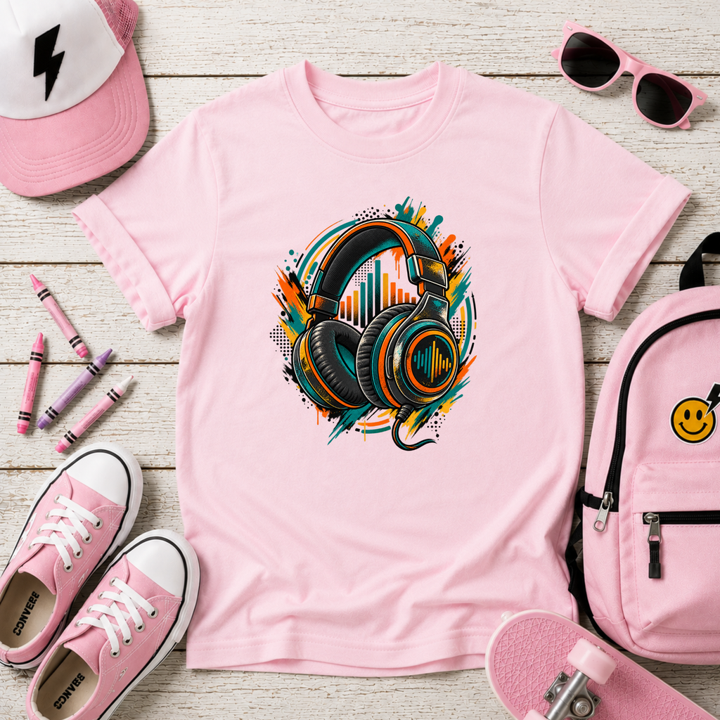 Kids T‑Shirt Colorful Headphones Music Graphic Tee