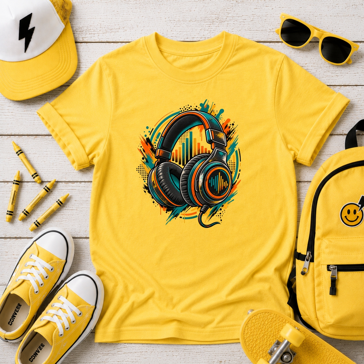 Kids T‑Shirt Colorful Headphones Music Graphic Tee