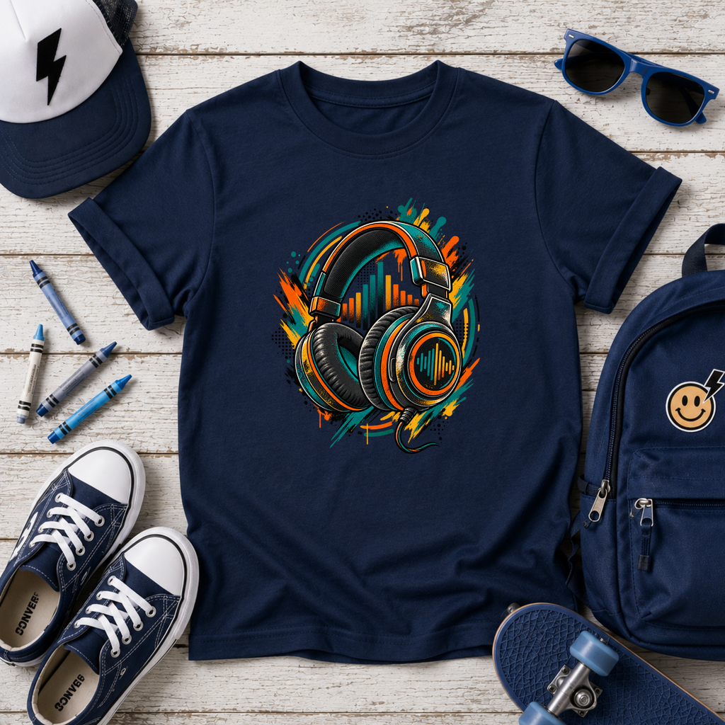 Kids T‑Shirt Colorful Headphones Music Graphic Tee