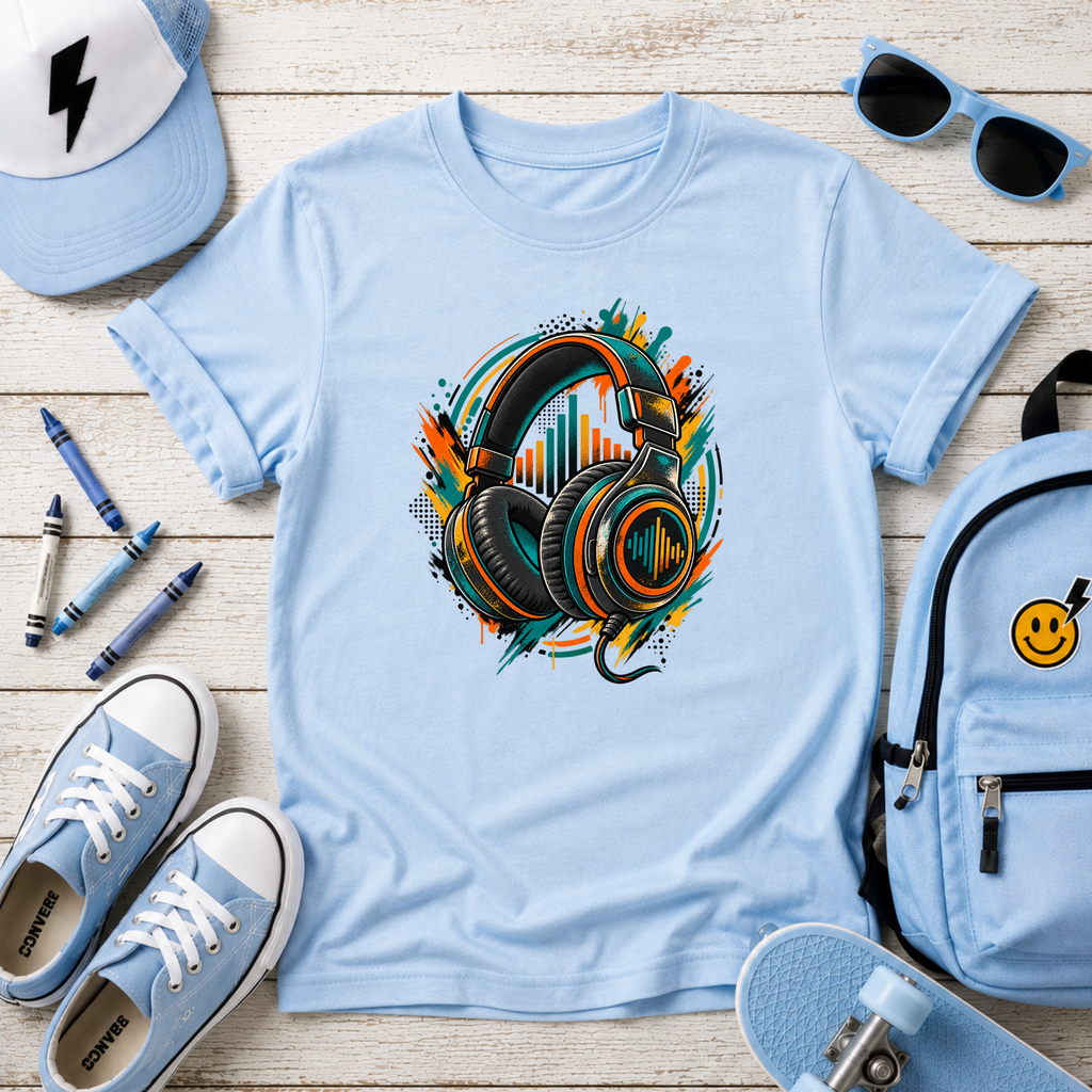 Kids T‑Shirt Colorful Headphones Music Graphic Tee