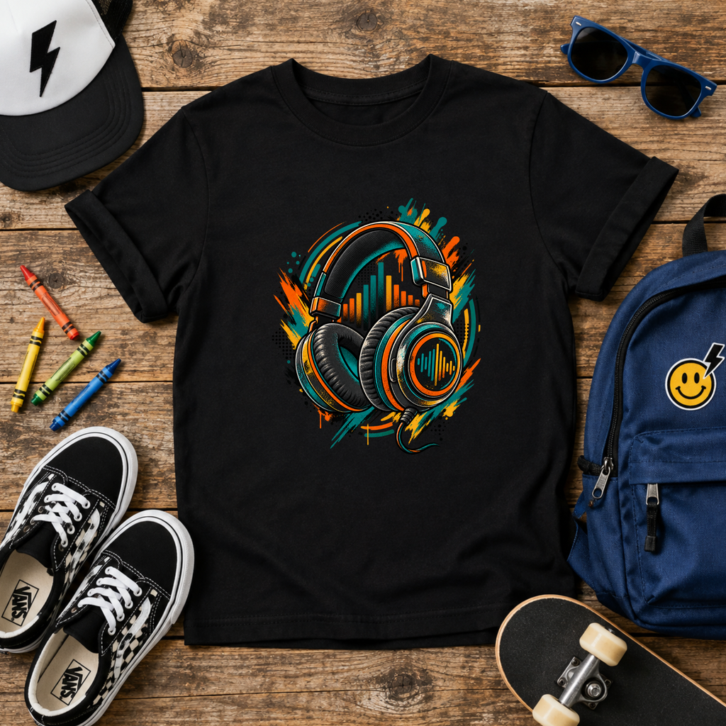 Kids T‑Shirt Colorful Headphones Music Graphic Tee