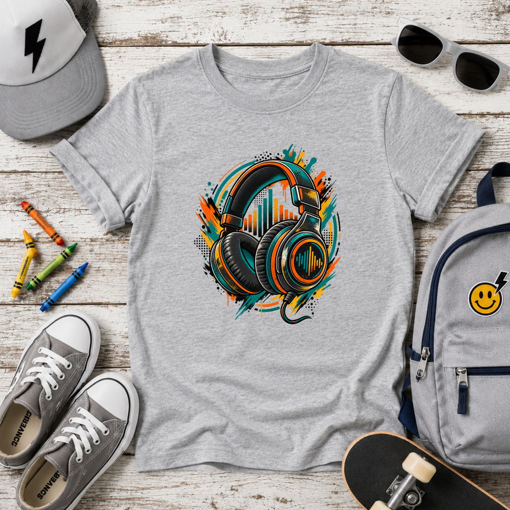 Kids T‑Shirt Colorful Headphones Music Graphic Tee