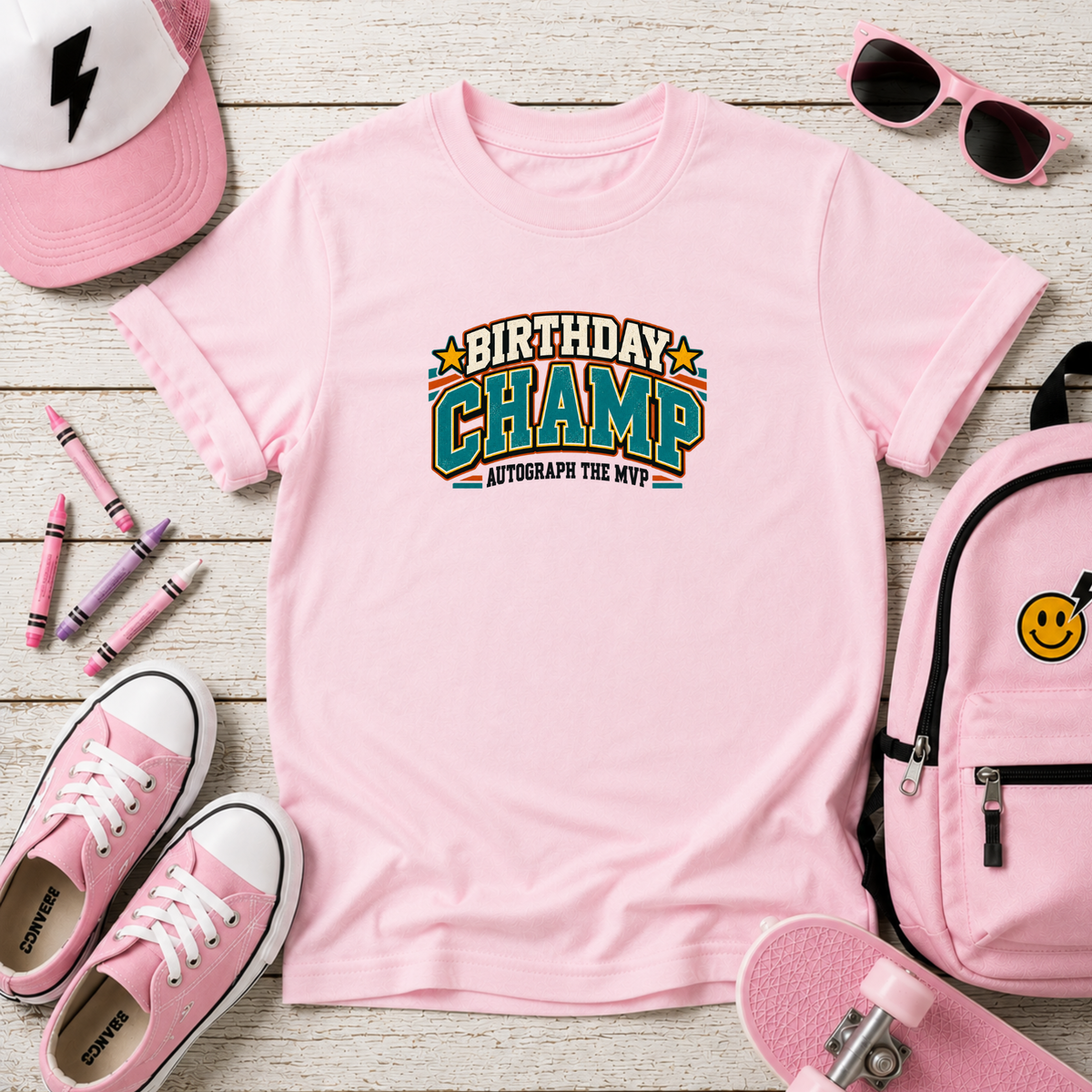 Birthday Champ Kids Tee Retro Birthday Shirt (Collecting Signatures)