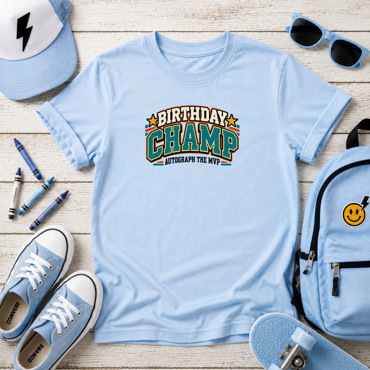 Birthday Champ Kids Tee Retro Birthday Shirt (Collecting Signatures)