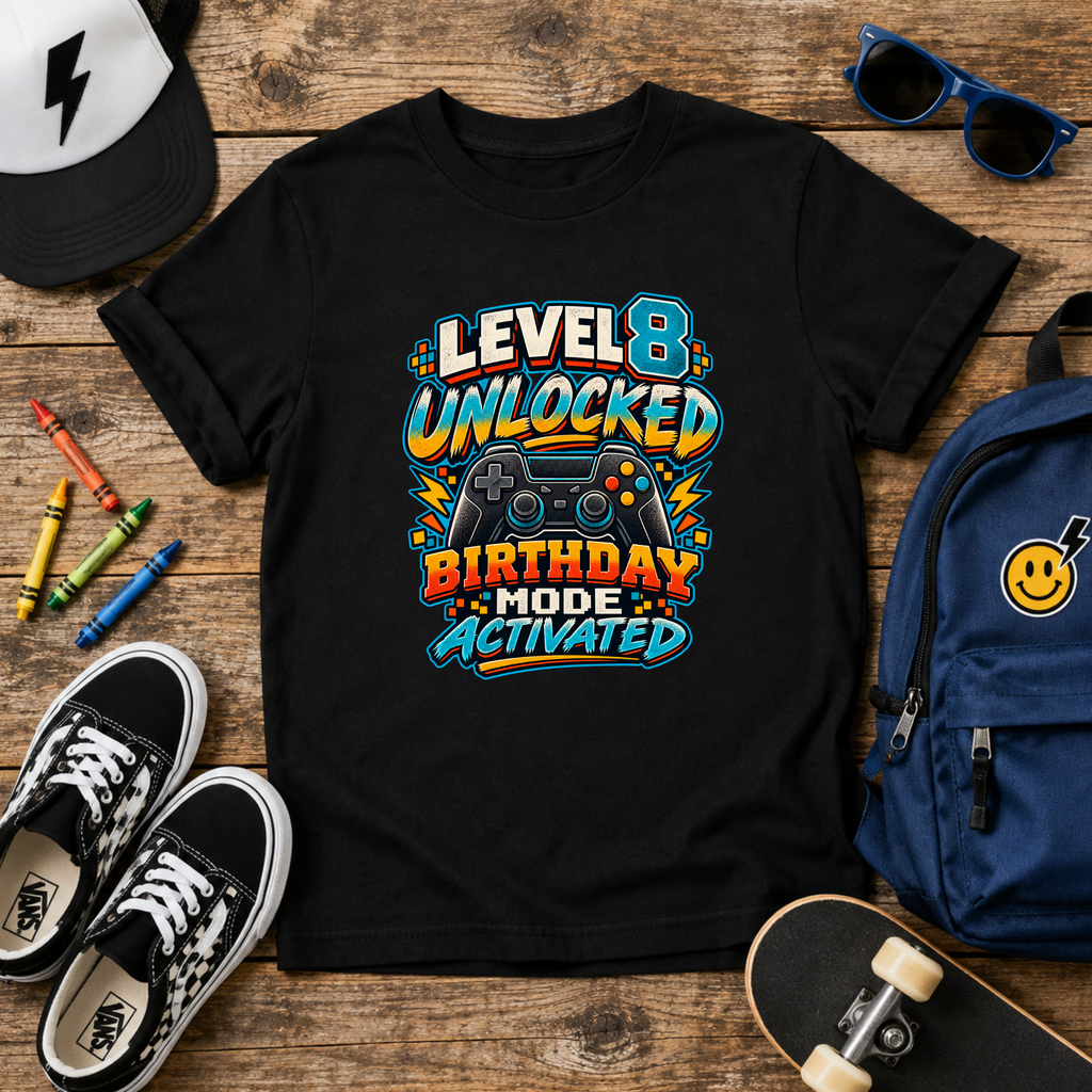 Level 8 Unlocked Birthday Shirt, Gamer 8th Birthday T-shirt