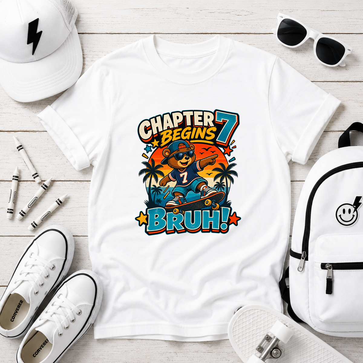 Kids Birthday Shirt "Chapter 7 Begins Bruh!" Birthday Shirt