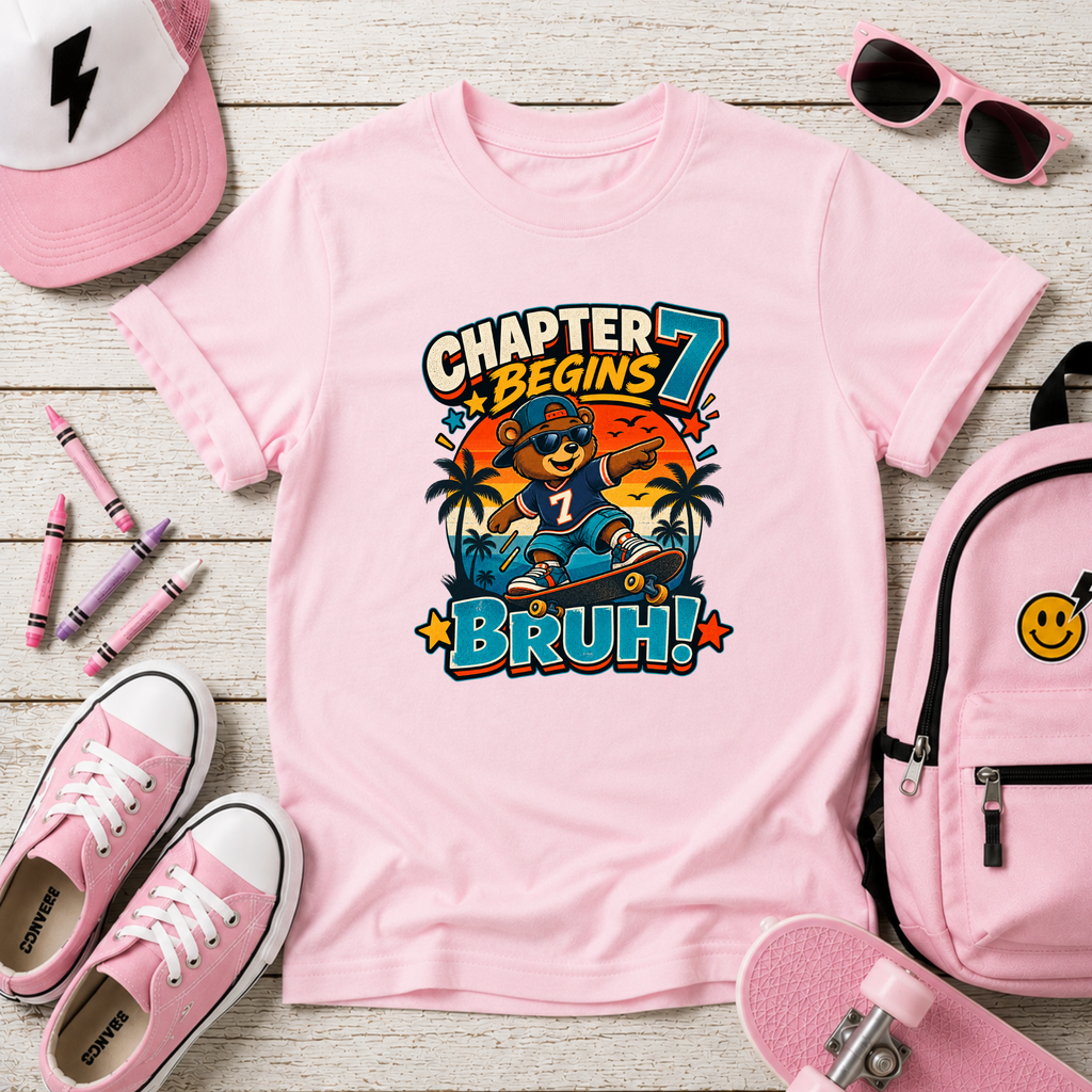 Kids Birthday Shirt "Chapter 7 Begins Bruh!" Birthday Shirt