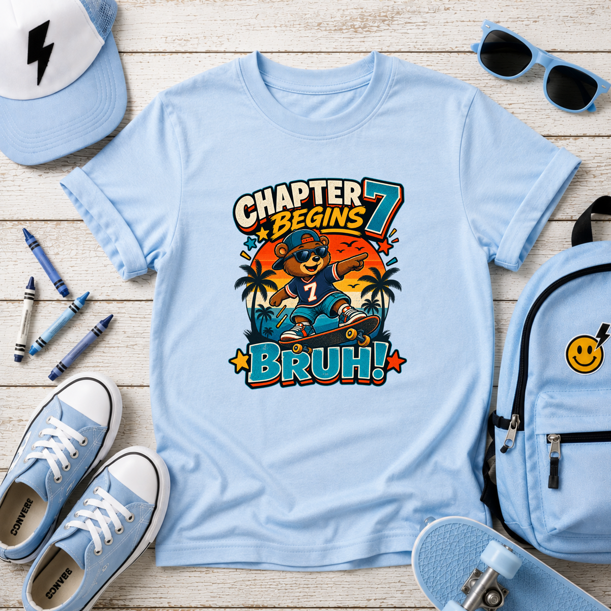Kids Birthday Shirt "Chapter 7 Begins Bruh!" Birthday Shirt