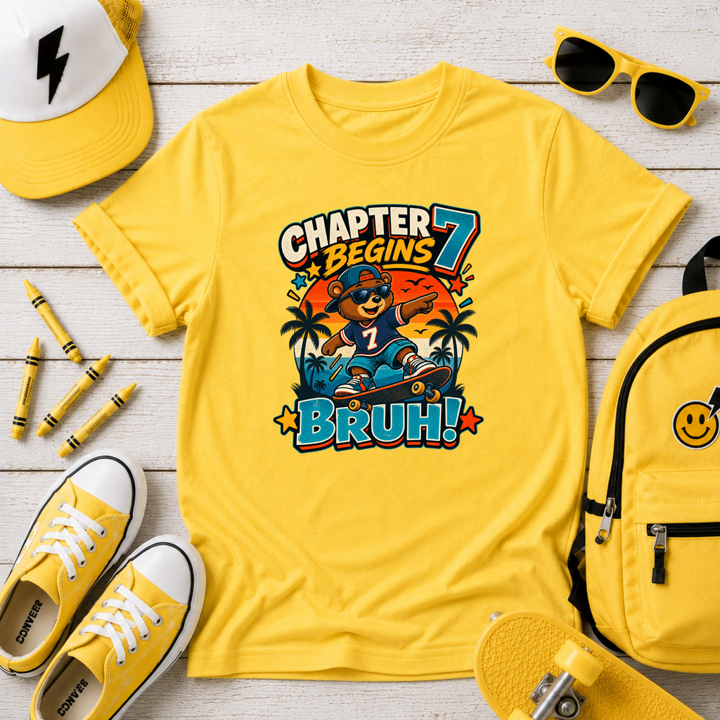 Kids Birthday Shirt "Chapter 7 Begins Bruh!" Birthday Shirt