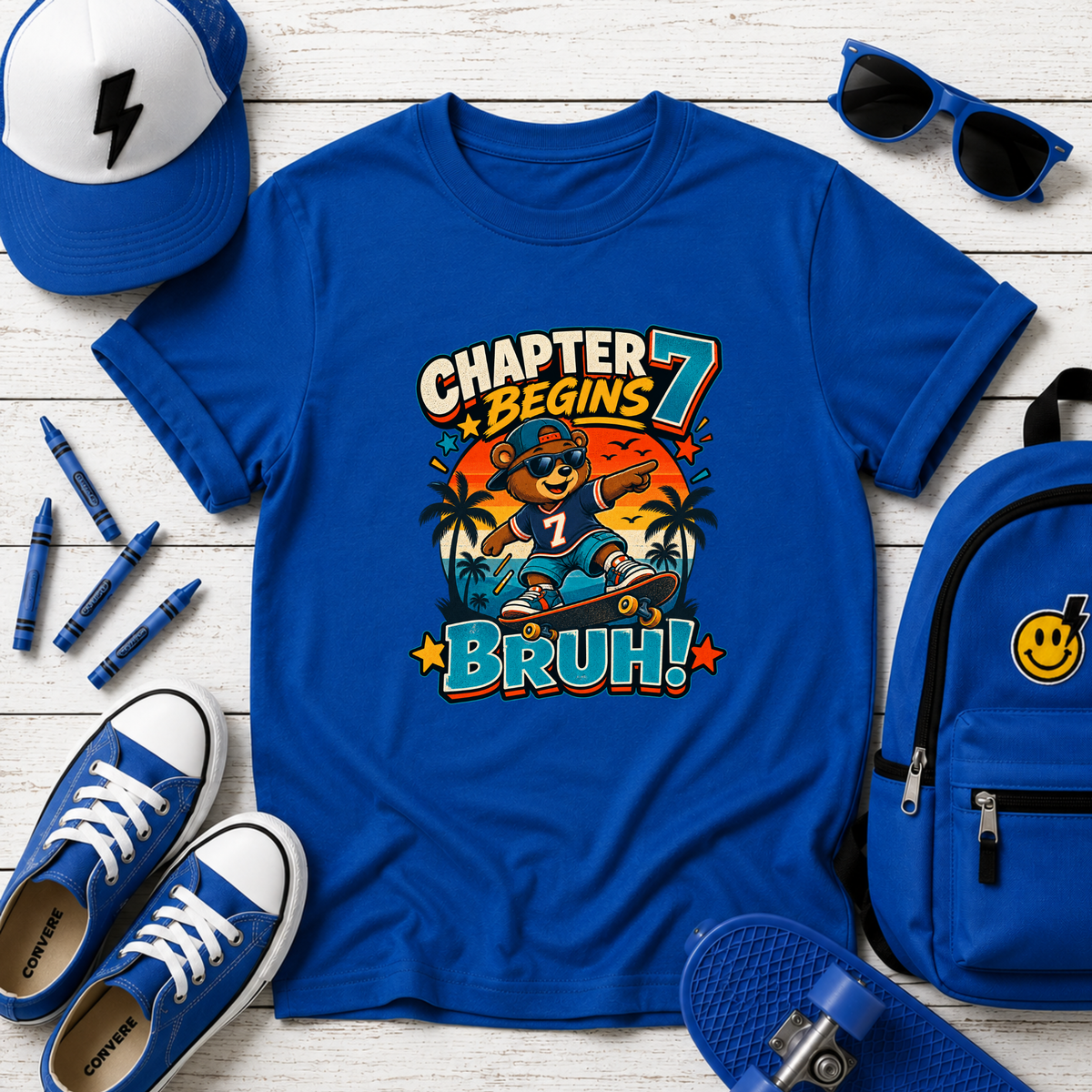 Kids Birthday Shirt "Chapter 7 Begins Bruh!" Birthday Shirt