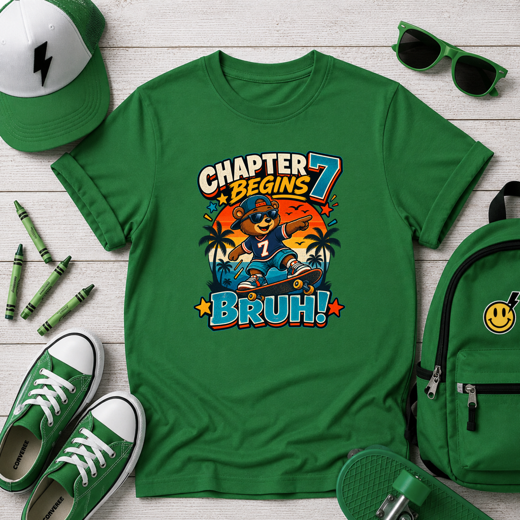 Kids Birthday Shirt "Chapter 7 Begins Bruh!" Birthday Shirt
