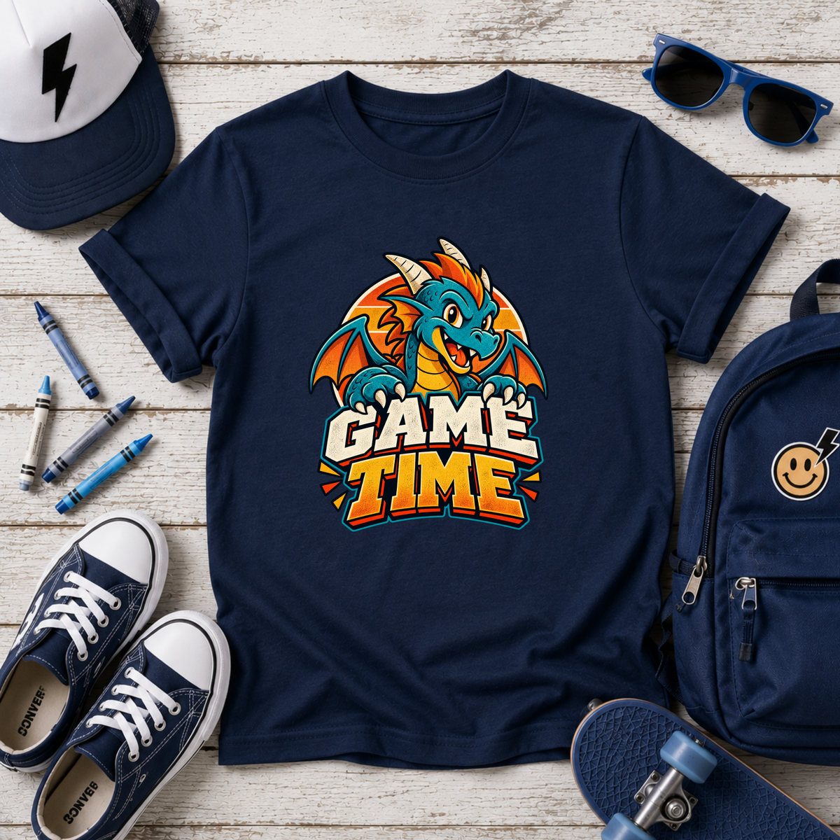 Kids T-Shirt Cute Dragon 'Game Time' Gaming Graphic Tee