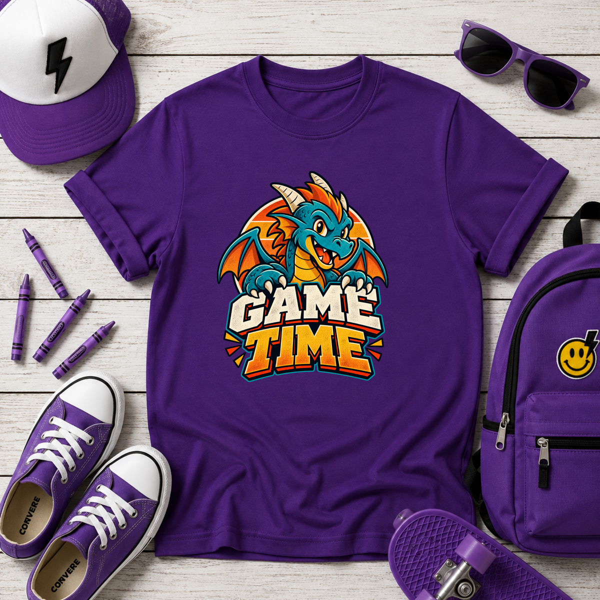 Kids T-Shirt Cute Dragon 'Game Time' Gaming Graphic Tee