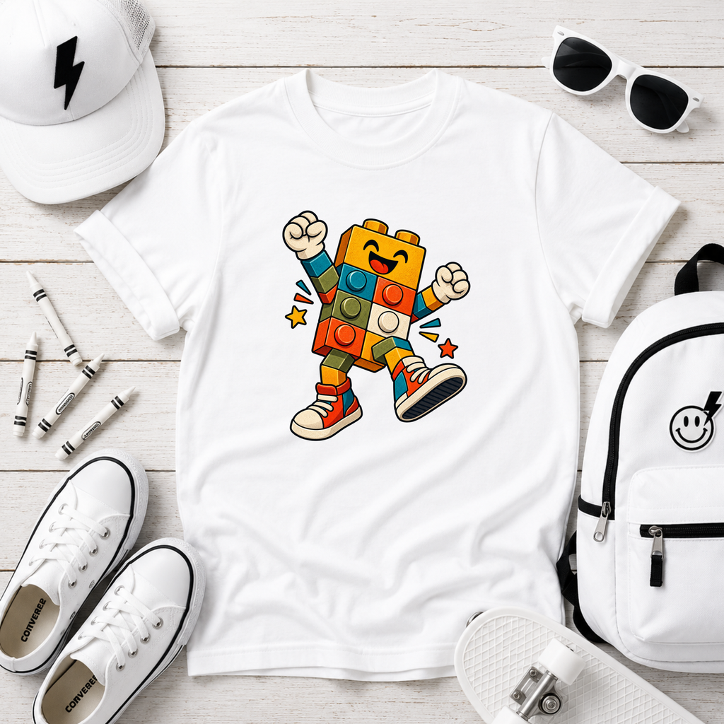 Happy Dancing Building Block Character Graphic Shirt