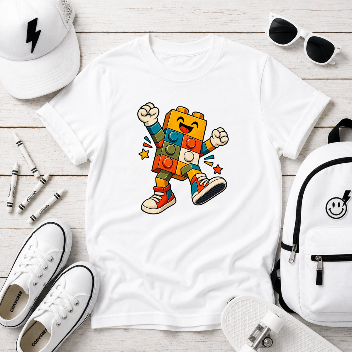 Happy Dancing Building Block Character Graphic Shirt