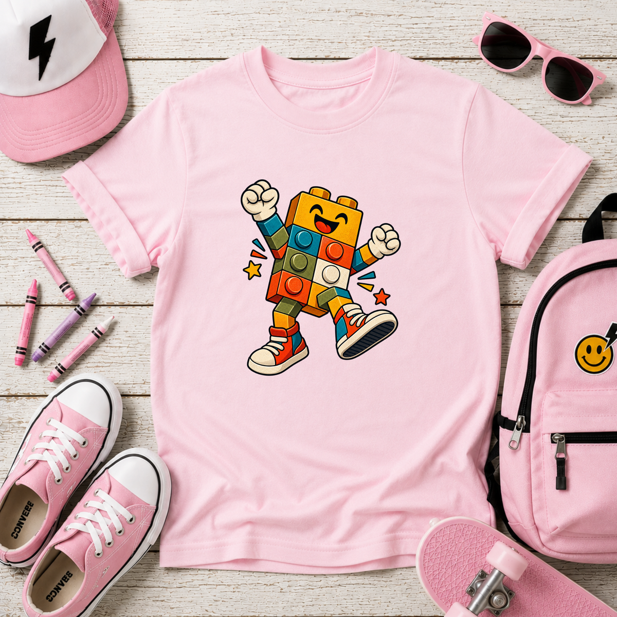 Happy Dancing Building Block Character Graphic Shirt